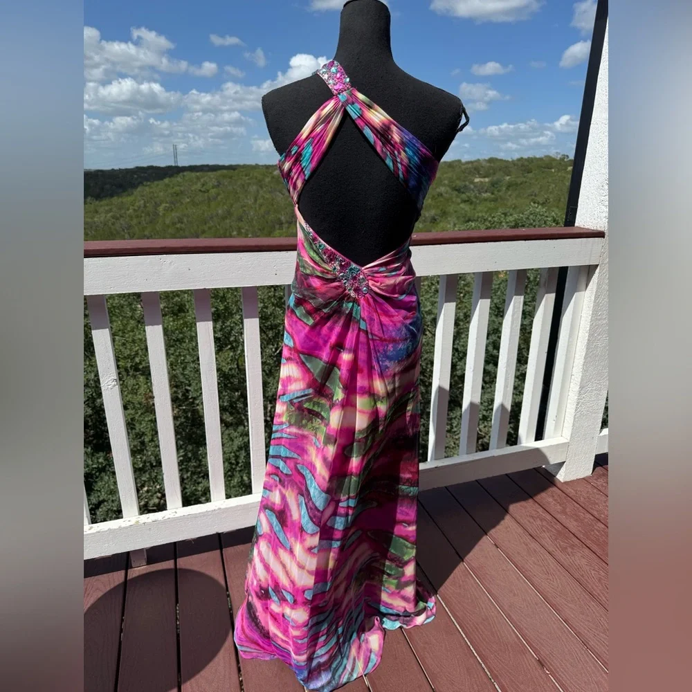 Bebe Darlin‎ Multicolor Rhinestone One Shoulder Gown